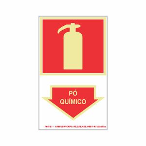 Placa De Sinalizacao - Extintor Po Quimico, Combate a Incendio - Vermelho com Fotoluminescente PVC 20x30 cm Sinalize