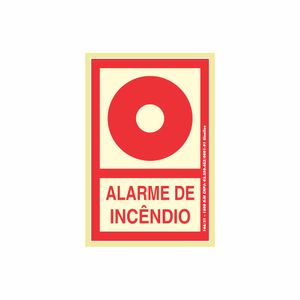 Placa De Sinalizacao - Alarme De Incendio - Vermelho com Fotoluminescente PVC 13.5x20 cm Sinalize