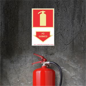 Placa De Sinalizacao - Extintor Po Quimico, Combate a Incendio - Vermelho com Fotoluminescente PVC 20x30 cm Sinalize