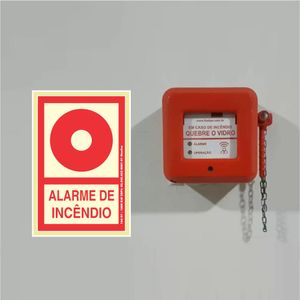 Placa De Sinalizacao - Alarme De Incendio - Vermelho com Fotoluminescente PVC 13.5x20 cm Sinalize