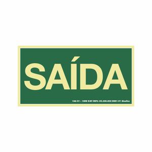 Placa De Sinalizacao - Saida - Verde com Fotoluminescente PVC 15x30 cm Sinalize