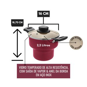Cuscuzeira Antiaderente Com Tampa de Vidro Nº16 Cereja Creme Luz Aluminio