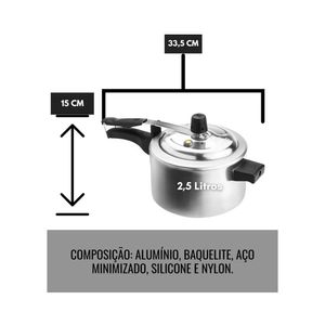 Panela de Pressão 2,5L Polida Luz Aluminio