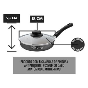 Frigideira Reta Com Tampa de Vidro Nº18 Preto Preto Luz Aluminio