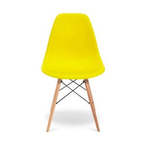 Cadeira  Eames com base de madeira e assento amarelo - Hasiera