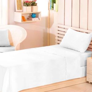 Jogo De Cama Solteiro Duplo Com Elástico Premium 200 Fios Branco 100% Algodão Estamparia