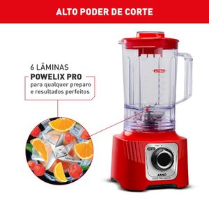 Liquidificador Powermax 3,1 Litros com 6 Laminas Vermelho 220V 1400W - LN63 - Arno