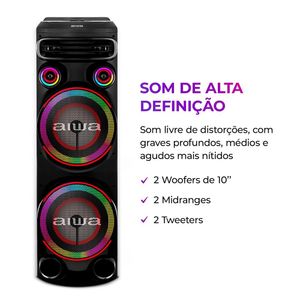 Torre De Som Aiwa Bluetooth 2300W RMS Funcao TWS e Led Preto Bivolt - AWS-T2W-02 - Aiwa