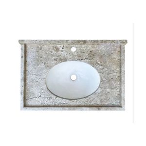 Lavatório Para Banheiro Em Mármore Travertino de 0,60x0,40 Cm Com Cuba de Louça Mais Pedra