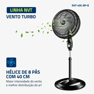 Ventilador De Coluna Turbo 40Cm 8 Pas Preto 140W 220V - NVT-40C-8P-B - Mondial