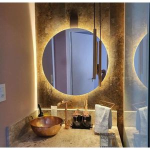 Espelho Redondo 80X40cm Com Led Branco Quente 3000K 220V Mglass