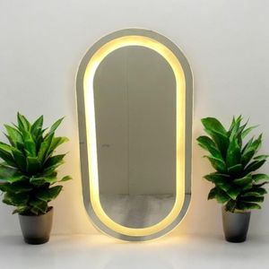 Espelho Oval Jateado Illuminato Com Led 100X50cm Branco Quente 3000K 220v Mglass