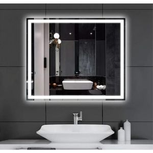 Espelho Quadrado Jateado Com Led 60X60cm Branco Quente 3000K 220V Mglass