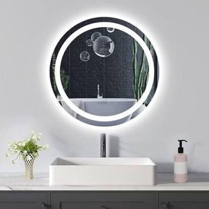 Espelho Redondo Jateado Com Led 60cm Branco Frio 6500K 220V Mglass