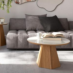 Mesa Centro Base Hexagonal TB605 WJ 70CM Off White/Freijo Dalla Costa