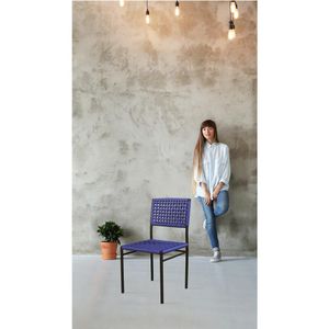Cadeira 20 Em Corda Nautica Azul E Aluminio Preto Bertoli