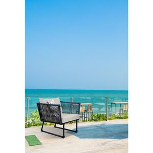 Poltrona 04 Em Corda Nautica Azul E Aluminio Preto Tecido Chino Bertoli