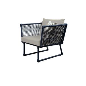 Poltrona 04 Em Corda Nautica Azul E Aluminio Preto Tecido Chino Bertoli