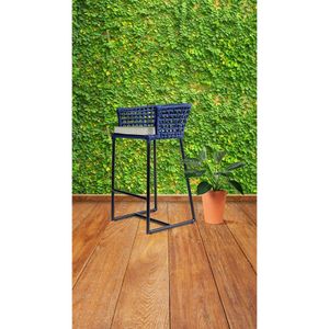 Banqueta Veleiro  Em Corda Nautica Azul E Aluminio Preto E Tecido Chino Bertoli