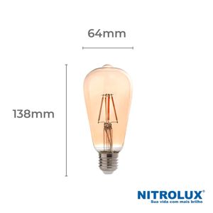 Lâmpada LED em Filamento St64 E27 4W Luz Amarela 2200K Bivolt - Nitrolux