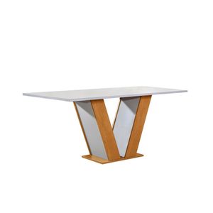 Mesa Qatar 160X0,80cm Com 6 Cadeiras Londres Tecido 169 Tampo Dakota Sem Vidro Cinamomo OFF White Cel Móveis