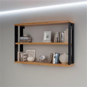 Nicho Com 3 Prateleiras 89,5X60Cm Industrial F28 Freijó E Preto Fosco Pradel Móveis