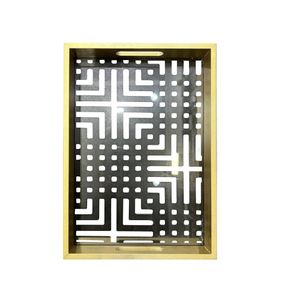 Bandeja de Madeira Ouro e Preto 36X26X4,5cm Hasiera