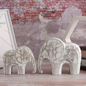 Conjunto de Figuras de Elefante de Madeira Anti Branco 18,5X6X15,8cm 14X4,5X11,5cm Hasiera