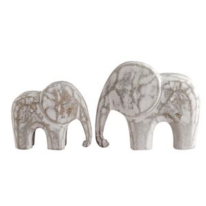 Conjunto de Figuras de Elefante de Madeira Anti Branco 18,5X6X15,8cm 14X4,5X11,5cm Hasiera