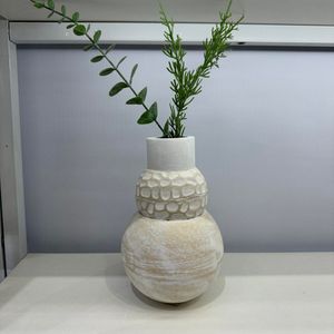 Vaso de Madeira Branco Escovado Amarelo 12,5X12,5X21cm Hasiera