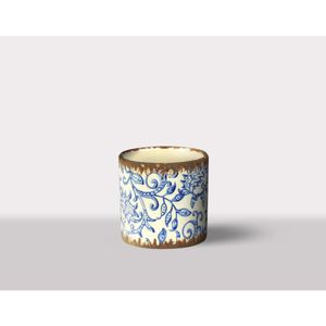 Cachepot Ceramica Branco/Azul 14X14X12 Cm Hasiera