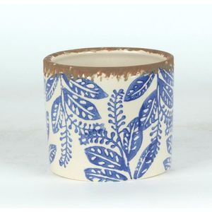 Cachepot Ceramica Branco/Azul 14X14X12 Cm Hasiera