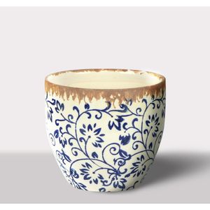 Cachepot Ceramica Branco/Azul 14.5X14.5X12.5 Cm Hasiera