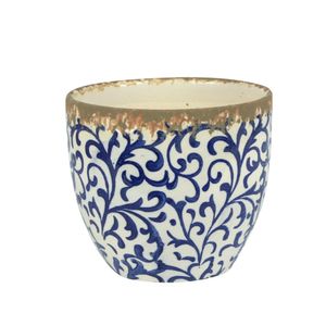 Cachepot Ceramica Branco/Azul 14.5X14.5X12.5 Cm Hasiera