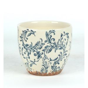 Cachepot Ceramica Branco/Azul 14.5X14.5X12.5 Cm Hasiera