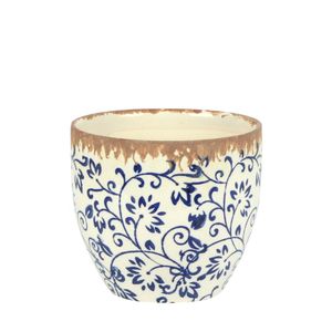 Cachepot Ceramica Branco/Azul 14.5X14.5X12.5 Cm Hasiera