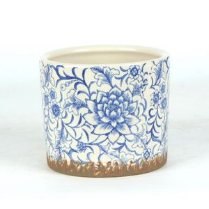 Cachepot Ceramica Branco/Azul 14X14X12 Cm Hasiera