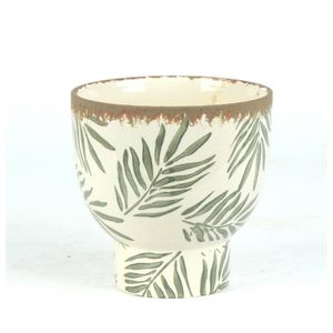 Cachepot Ceramica Branco/Verde 14X14X14 Cm Hasiera