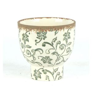 Cachepot Ceramica Branco/Verde 14X14X14 Cm Hasiera