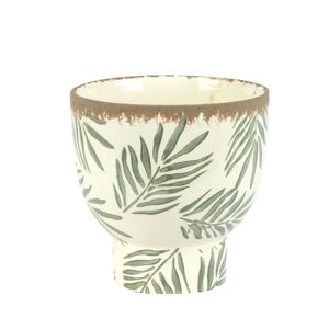 Cachepot Ceramica Branco/Verde 14X14X14 Cm Hasiera