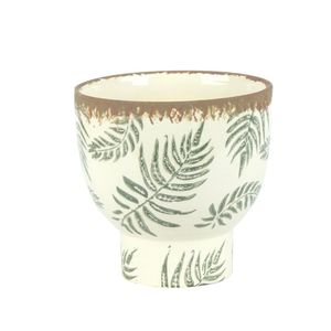 Cachepot Ceramica Branco/Verde 14X14X14 Cm Hasiera