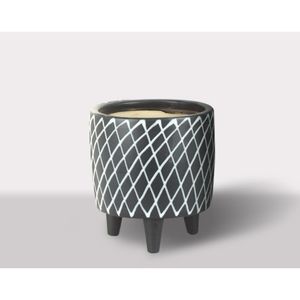 Cachepot Ceramica Branco/Preto 16X16X17.5 Cm Hasiera
