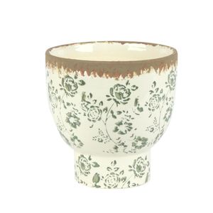 Cachepot Ceramica Branco/Verde 14X14X14 Cm Hasiera