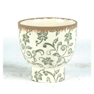 Cachepot Ceramica Branco/Verde 14X14X14 Cm Hasiera