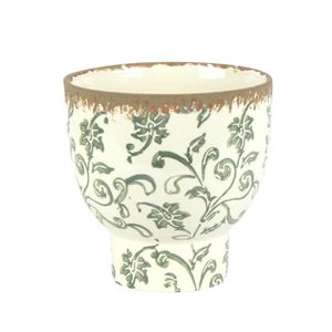 Cachepot Ceramica Branco/Verde 14X14X14 Cm Hasiera
