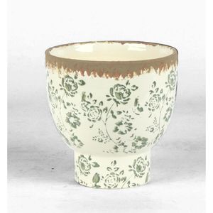 Cachepot Ceramica Branco/Verde 14X14X14 Cm Hasiera