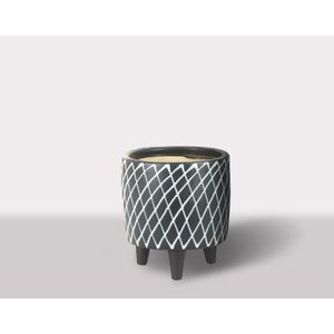 Cachepot Ceramica Branco/Preto 18X18X20 Cm Hasiera