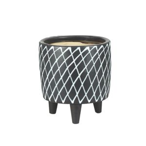 Cachepot Ceramica Branco/Preto 14X14X15.5 Cm Hasiera