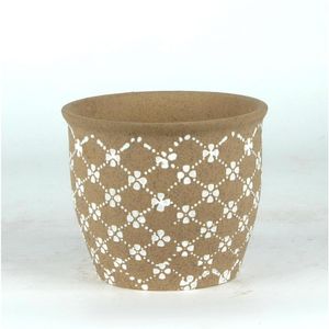 Cachepot Ceramica Branco/Marrom 15X15X12.5 Cm Hasiera