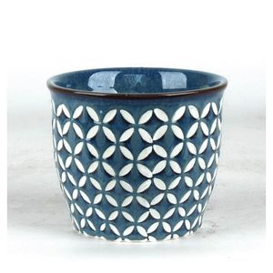 Cachepot Ceramica Branco/Azul 15X15X12.5 Cm Hasiera